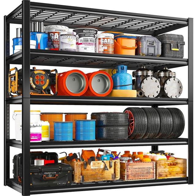 REIBII 48.2''W Garage Shelving Heavy Duty Loads 3010LBS Garage Storage Shelves Heavy Duty Shelving 5 Tier Adjustable Metal Shelving for Storage Rack Industrial Utility Shelf 48.2''W X72''HX 24.5''D