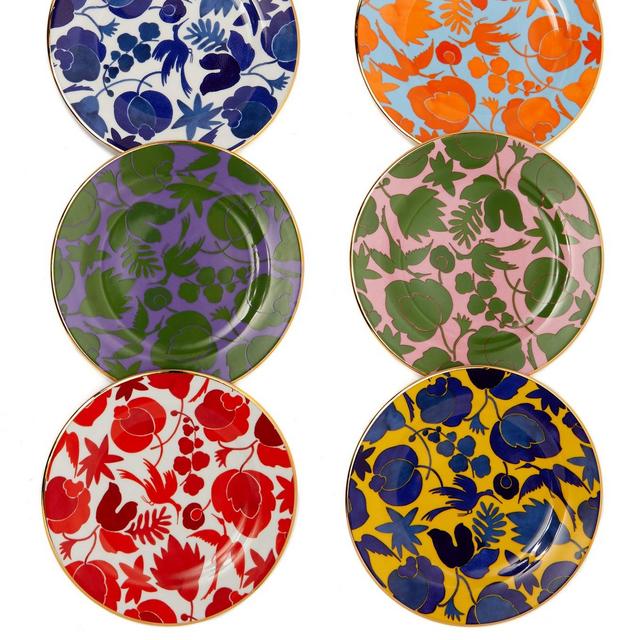 La DoubleJSet of six Wildbird porcelain dessert plates