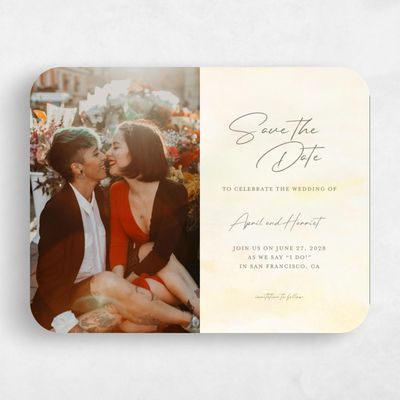Yellow Rounded Wedding Save the Date - Serene Photo