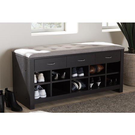 Baxton Studio Espresso Finished Grey Fabric Upholstered Entryway Bench