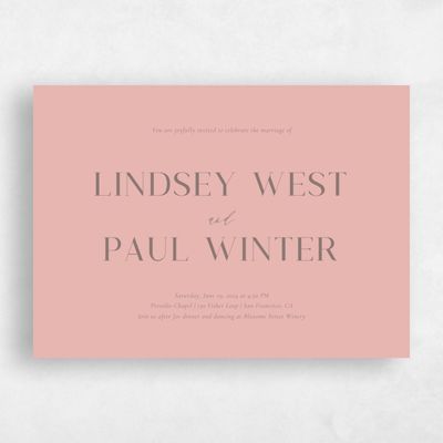 Dusty Peach, Pink Wedding Invitation - Philippa Landscape