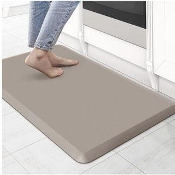 KitchenClouds Kitchen Mat Cushioned Anti Fatigue Rug 17.3"x28" Waterproof Non Slip Standing Desk Mat Comfort Floor Mats for Kitchen House Sink Office (Khaki)