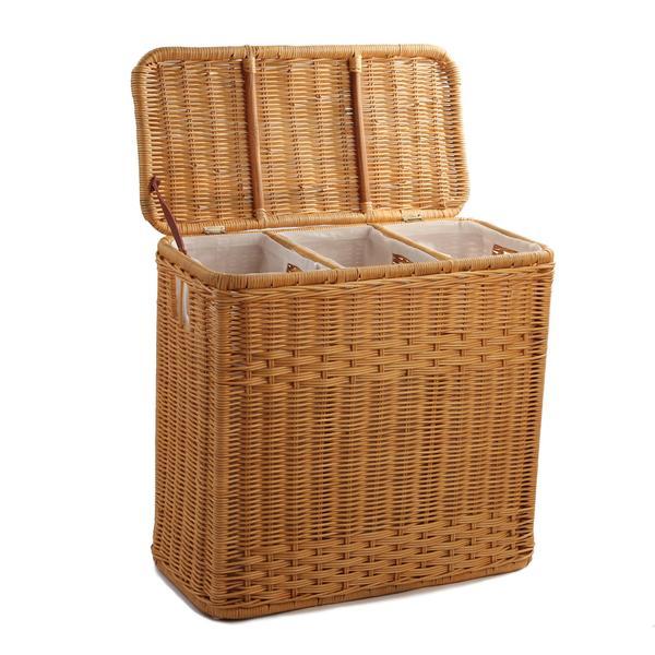 3-Compartment Wicker Laundry Hamper in "Toasted Oat"