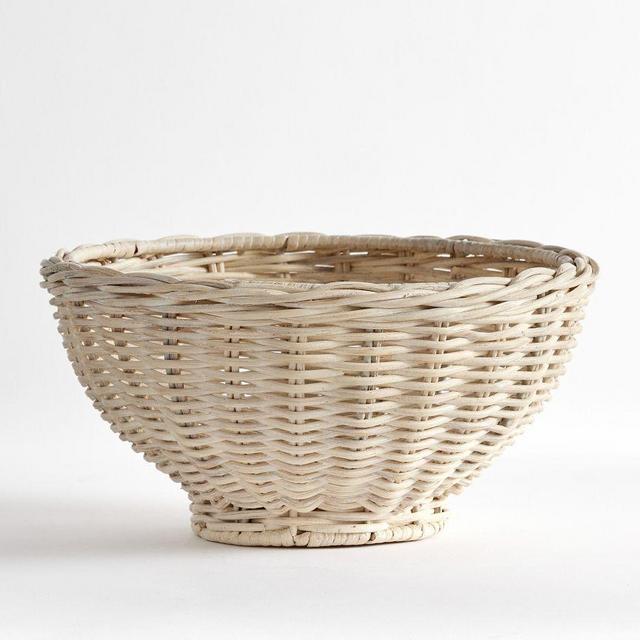 Handwoven Wicker Serve Bowl - White Wash