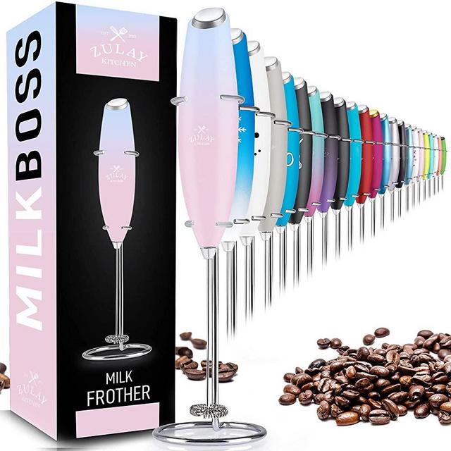Zulay Original Milk Frother Handheld Foam Maker for Lattes - Whisk Drink Mixer for Coffee, Mini Foamer for Cappuccino, Frappe, Matcha, Hot Chocolate by Milk Boss (Lavender Blush)