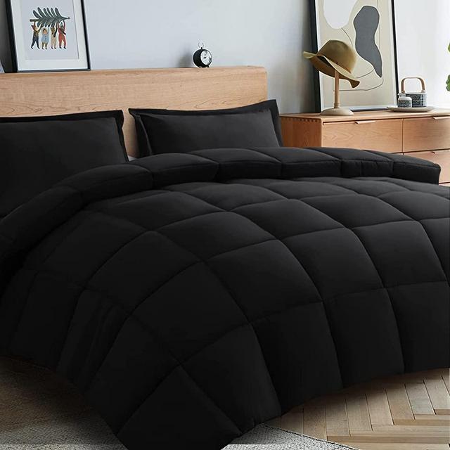 BEDHOURS King Size Comforter Set 3 PCs Hotel Bedding Comforter Sets Reversible Winter Warm Down Alternative Comforter/Duvet Insert+ 2 Pillow Shams 2100 Series Fluffy Soft 8 Corner Tabs Black King