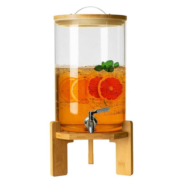 L'ÉPICÉA Drink Dispenser, Glass Drink Dispenser with Stand, Drink Dispenser for Parties, Beverage Dispenser with Stand, 304 Stainless Spigot, Wood Stand 1/2 Gallons Iced or Hot Beverage Dispenser