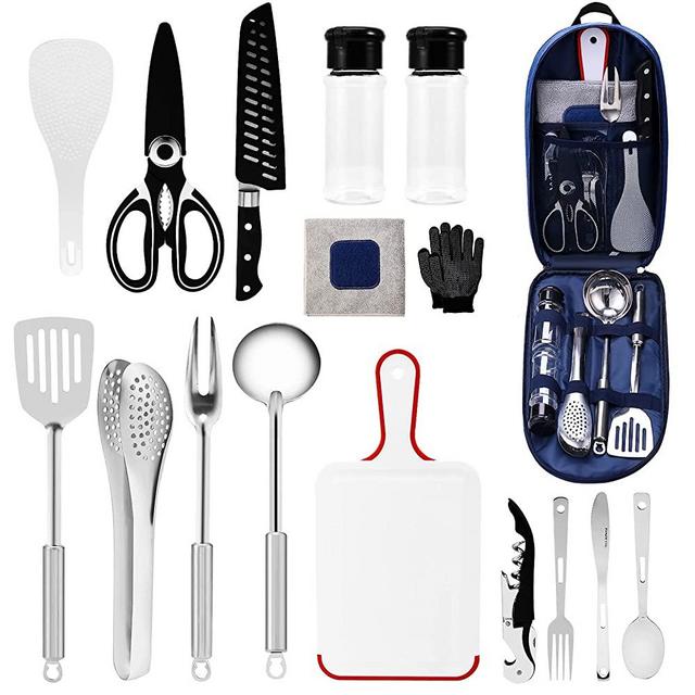 Camping Kitchen Equipment Camping Cooking Utensils Set Portable Picnic Cookware Bag Campfire Barbecue Appliances Essential Gadgets and Accessories Suitable for tent campers, outdoor picnic barbecues
