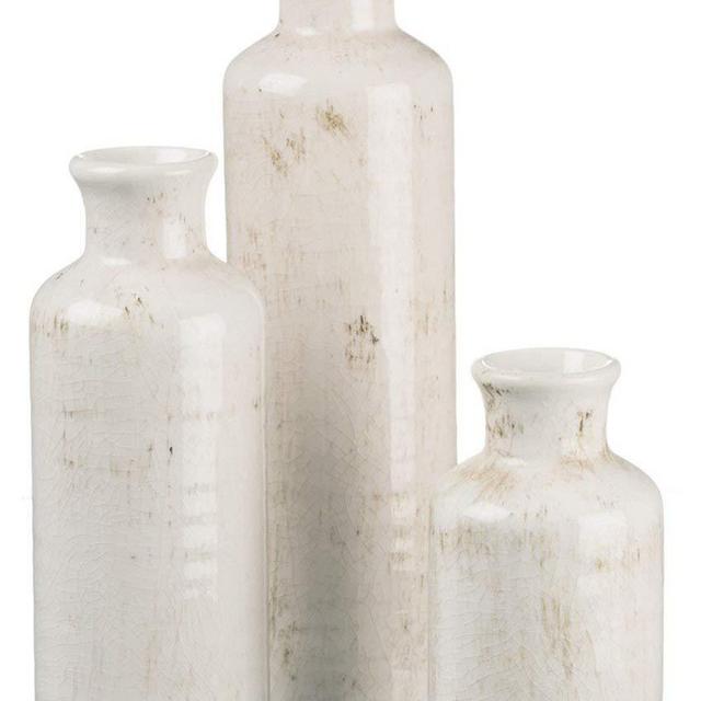 Sullivans Ceramic Vase Set, Various Sizes, Distressed White, Set of 3 (CM2333)