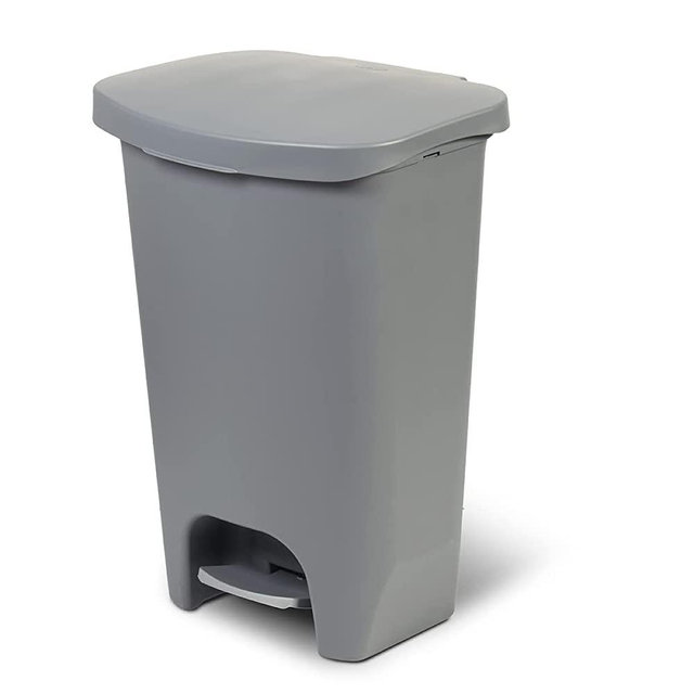 Glad 13 Gallon Trash Can | Plastic Kitchen Waste Bin with Odor Protection of Lid | Hands Free with Step On Foot Pedal and Garbage Bag Rings, 13 Gallon, Grey