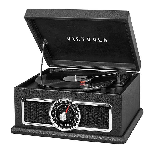 Victrola 4-in-1 Nostalgic Plaza Bluetooth Record Player with 3-Speed Turntable and FM Radio, Black (VTA-810B-BLK)
