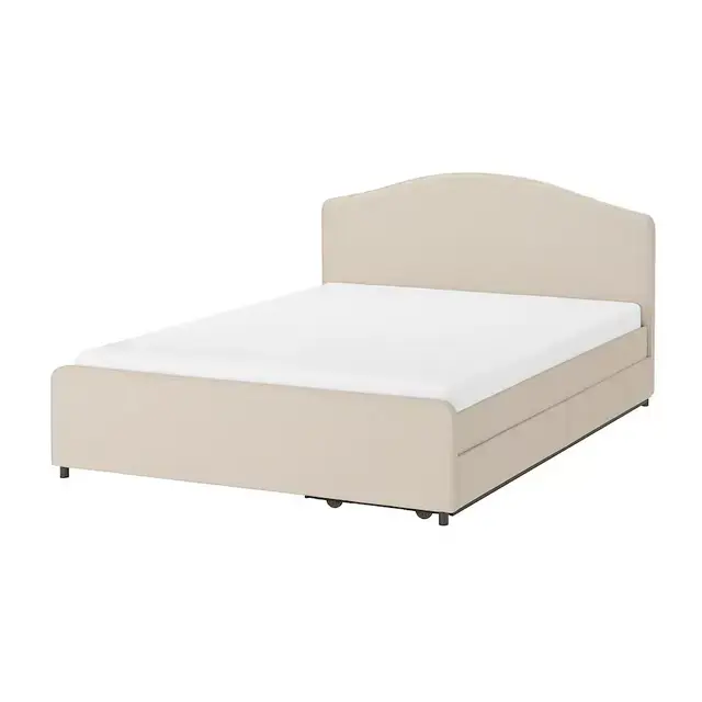 Upholstered bed, 2 storage boxes, Lofallet beige