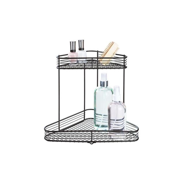 iDESIGN Vienna Two Tier Corner Shelf for Countertop Desk and Vanity Matte Black: Steel Organizer for Bathroom Accessories