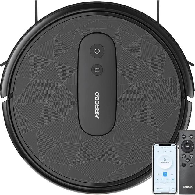 AIRROBO Robot Vacuum Cleaner - Robotic Vacuums with 2800Pa Suction Power, Ideal for Pet Hair, Hard Floors, and Low Carpets - Self-Charging, App Control - 120 Minutes Runtime.