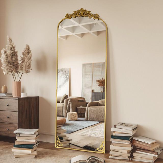 65"x22" Arched Full Length Mirror Metal Vintage Mirror Baroque Style,Antique Gold