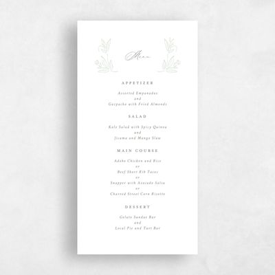 Laurel Green Wedding Menu - Eze