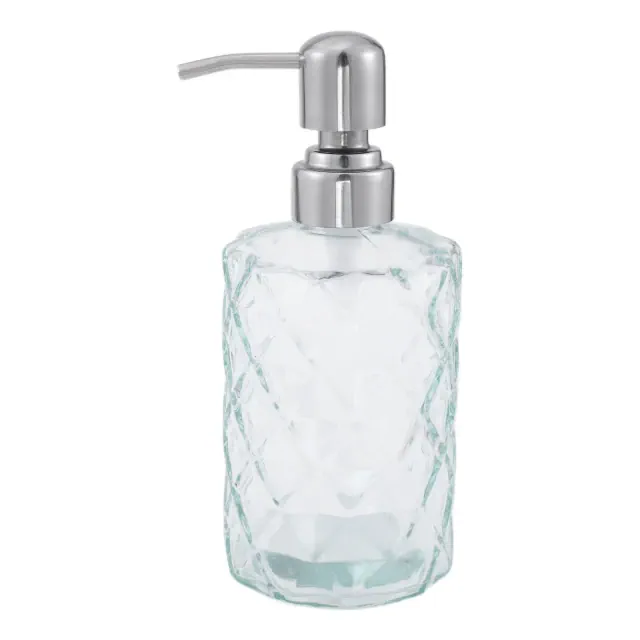 Unique Bargains Elegant Soap Pump Dispenser for Bathroom 11.15oz Clear Silver Tone 1 Pc