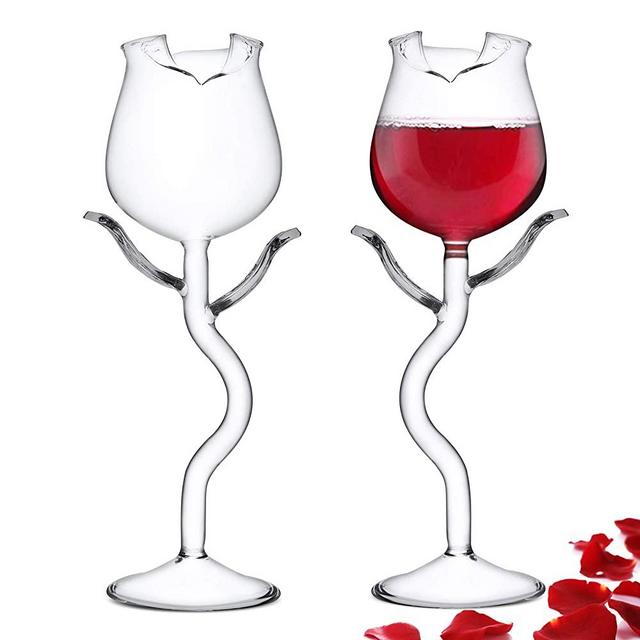 Rose Cocktail Glass Wine Goblet Glasses Flower Drinkware Set of 2, Crystal Champagne Flutes Classy Red Wine Glass, Ideal Gifts for Housewarming, Wedding, Birthday Celebrations - CG01 (Set of 2)