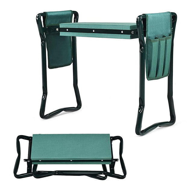 Goplus Foldable Garden Kneeler and Seat, Portable Garden Stool w/ 2 Bonus Tool Pouches and EVA Foam Pad