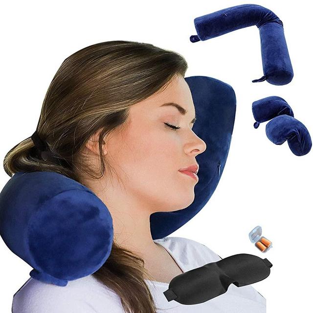 ZOYLEE Twist Memory Foam Travel Pillow Neck,Chin,Shoulder,Lumbar and Leg Support for Adult Airplane Traveling,Bus,Train and Office (Blue)