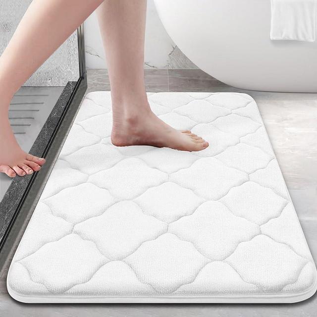 OLANLY Memory Foam Bath Mat Rug 30x20, Ultra Soft Non Slip and Absorbent Bathroom Rug, Machine Wash Dry, Comfortable, Thick Bath Rug Carpet for Bathroom Floor, Tub and Shower, White