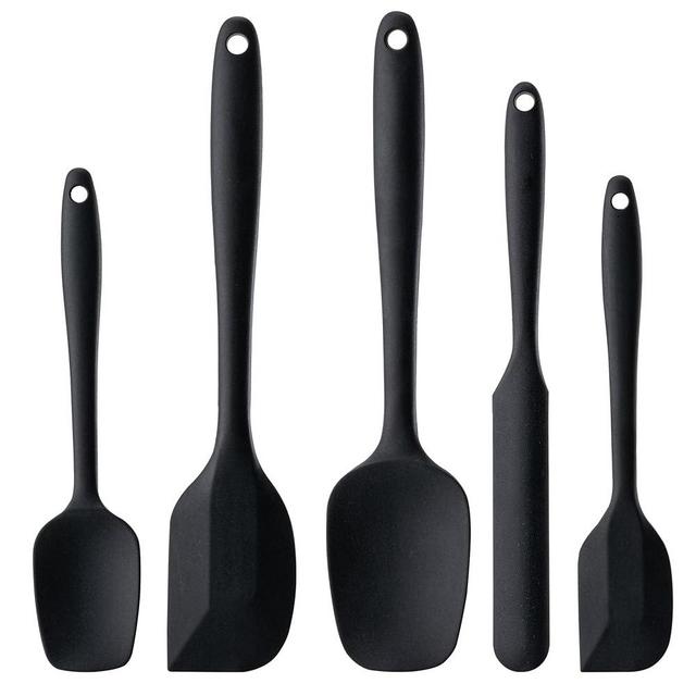 Silicone Spatula Set, 5 Piece Food Grade Rubber Spatulas for Baking, Cooking, and Mixing High Heat Resistant Non Stick Dishwasher Safe BPA-Free (Black)