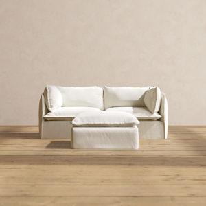 Modular Washable 2-Seater + Ottoman in Eggshell | Memorix+ Seat | Contour Pillow