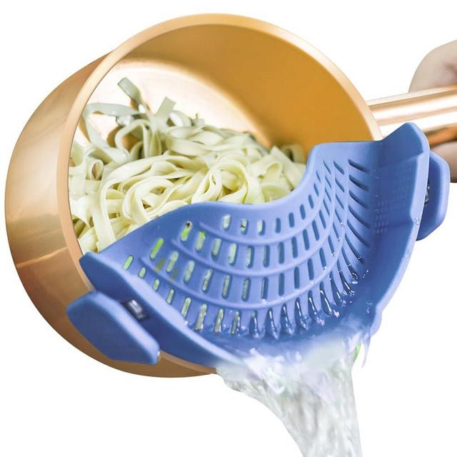 AUOON Clip On Strainer Silicone for All Pots and Pans, Pasta Strainer Clip on Food Strainer for Meat Vegetables Fruit Silicone Kitchen Colander (Blue Velvet)