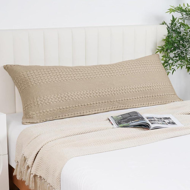 PHF 100% Cotton Waffle Body Pillowcase with Zipper, 1 Pack 20" X 54" Soft Breathable Skin-Friendly Pillow Sham, Aesthetic Decorative Waffle Weave Body Pillow Cover, No Filling, Simply Taupe