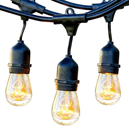 Brightech Ambience Pro - Waterproof Outdoor String Lights - Hanging Industrial 11W Edison Bulbs - 48 Ft Vintage Bistro Lights - Create Great Ambience in Your Backyard, Gazebo