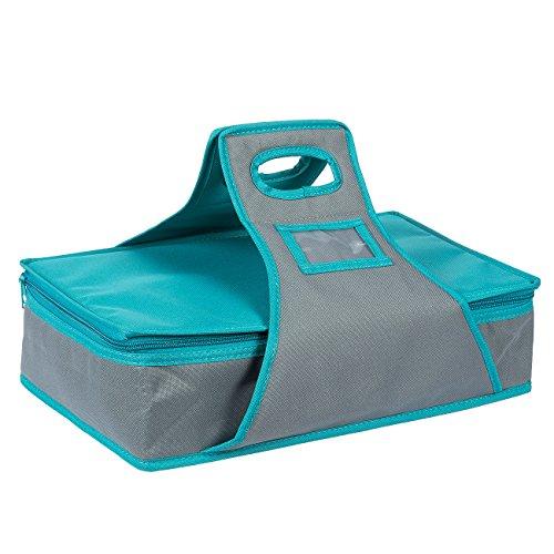 Casserole Dish Carrier - Rectangle Insulated Thermal Food Carrier for Lunch, Lasagna, Potluck, Picnics, Vacations - Teal and Grey, 16 x 10 x 4 inches