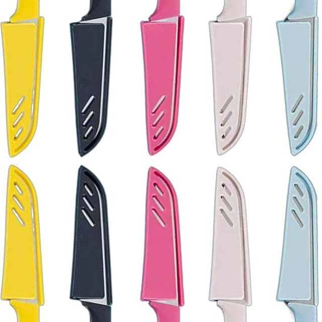 20-Piece Super Value Paring Knife Set - 10 Ultra-Sharp German Steel Fruit & Vegetable Knives with 10 Sheaths, PP Plastic Ergonomic Handle, Dishwasher Safe, Multi-Color Small Kitchen Peeling Knives.
