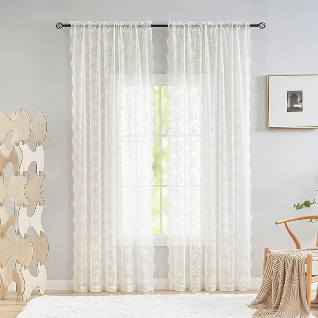 YJ YANJUN Cream Sheer Curtains 80 Inch Length for Living Room 2 Panels Country Lace Closet Curtains Doorway Curtains Privacy Room Divider for Room Separation Country Farmhouse Decor Off White/Cream