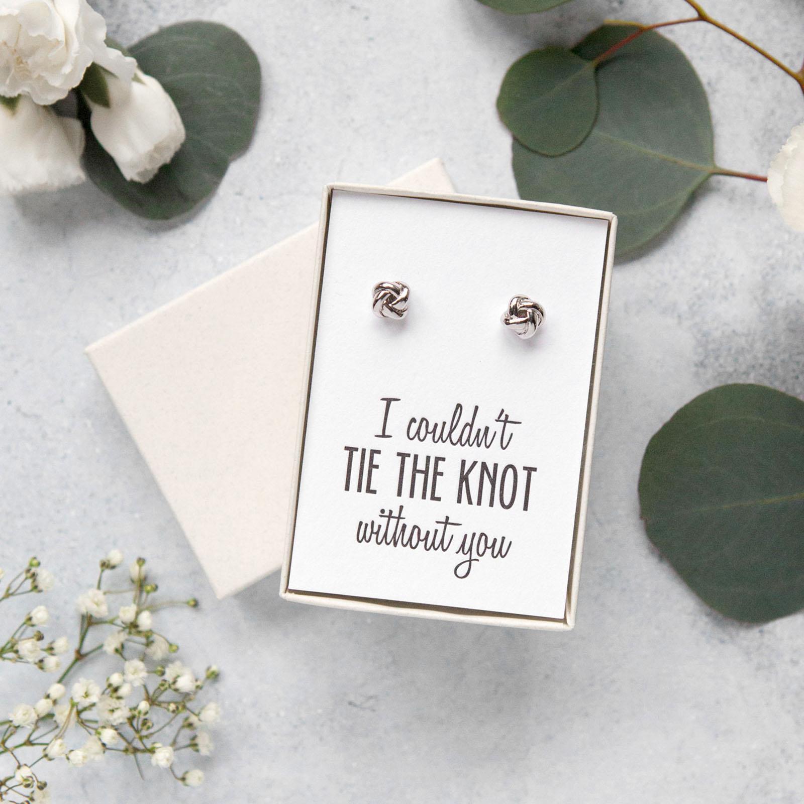 Maid of Honour Gift Rose Gold Plated "Tie the Knot" Stud Earrings Bridesmaid 