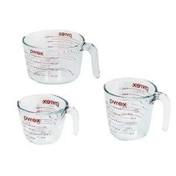 Pyrex Essentials (3-Pack) Glass Measuring Cups Set, (1, 2 & 4 Cup) Measuring Cups For Prepping, Baking and Cooking, Preheated Oven, Dishwasher, Freezer, and Microwave Safe