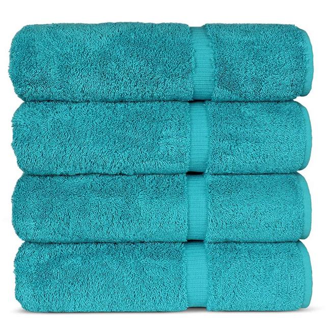 Luxury Hotel & Spa 100% Cotton Premium Turkish Bath Towels, 27" x 54'' (Set of 4, Aqua)