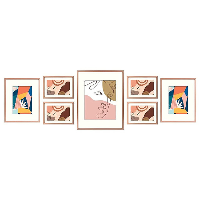 Golden State Art, Frames for One 11x14, Two 8x10, and Four 5x7 Pictures. Aluminum Photos Frame for Wall or Tabletop Display (Style 1, Rose Gold, 7 Pack )