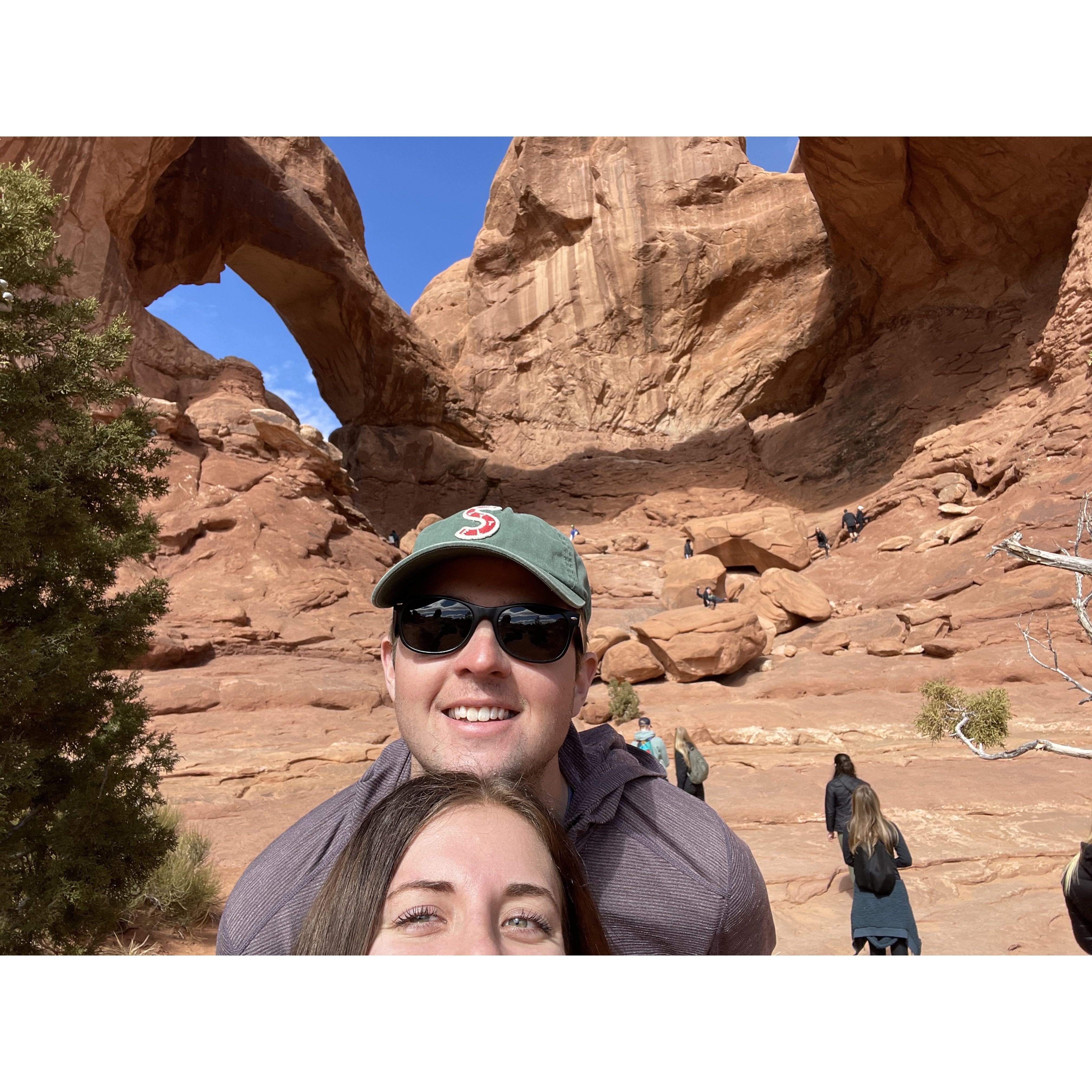 Our 11" height difference on full display at Arches Natl Park, UT (2021)