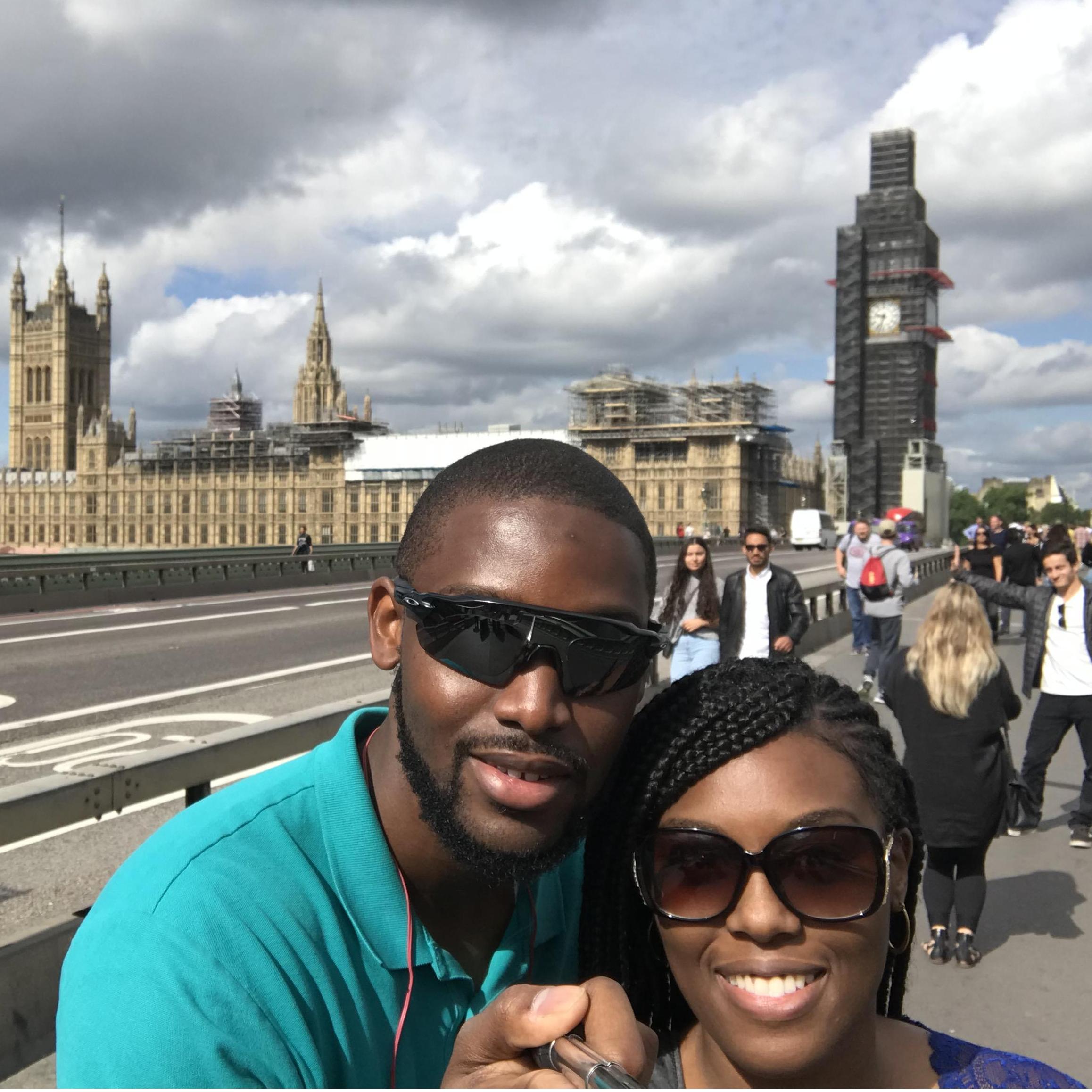 In London on the Westminster Bridge near Westminster Abbey with Big Ben in the background!