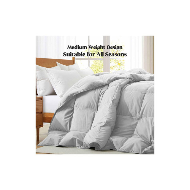 Peace Nest Ultra Soft Noiseless Down Comforter, Natural All Season Duvet Insert, Light Gray, King, 104x88"