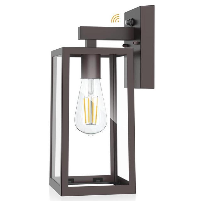 SHINE HAI Dusk to Dawn Outdoor Wall Lantern, Exterior Sensor Light Fixture with E26 Base Socket, Waterproof Wall Mount Sconce with Clear Glass Shade for Garage, Doorway (Dark Chocolate)