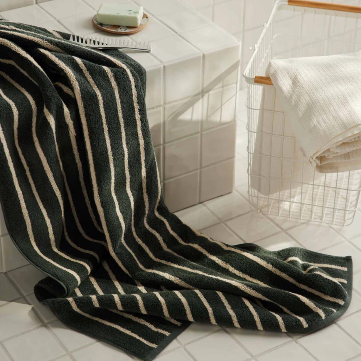 Super-Plush Turkish Cotton Bath Sheets- Striped Botanical Green