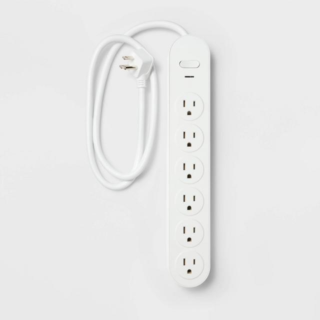 6 Outlet Surge Protector 3' Cord White - Heyday™