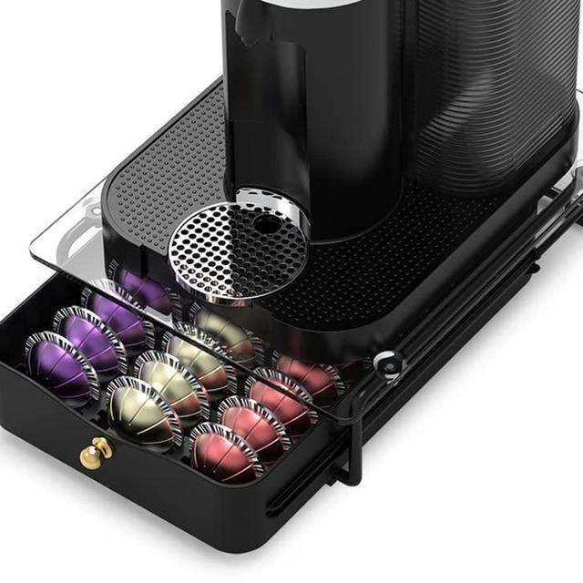 Everie Crystal Tempered Glass Top Organizer Drawer Holder Compatible with Nespresso Vertuo Capsules, Compatible with 21 Big or 30 Small Vertuoline Pods, Small Size, NP02S