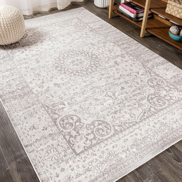 JONATHAN Y Scala Ornate Bohemian Medallion Gray/Cream 5 ft. x 8 ft. Area Rug, Non-Shedding, Easy-Clean, Durable Synthetic Fibers