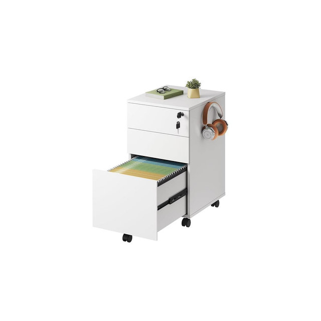 GALAXHERO 3-Drawer Rolling File Cabinet with Lock, Wood Under Desk Filing Cabinet for Home Office, Fits Letter/Legal/A4 Size, White