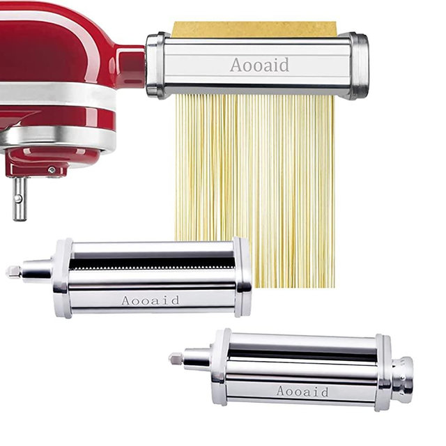 Pasta Roller & Spaghetti Cutter, Fettuccine Cutter Attachment for Kitchenaid Stand Mixer，3 Pcs Stainless Steel Pasta Maker Accessories By Aooaid