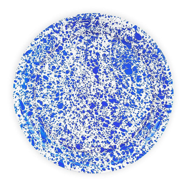 Enamelware Large Round Tray, 20.5 inch, Blue/White Splatter