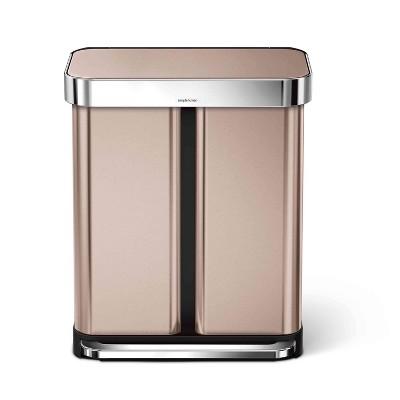 simplehuman 58 ltr Dual Compartment Rectangular Step Trash Can Rose Gold/Stainless Steel