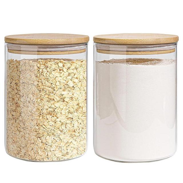 EQEY Glass Storage Jars Set Elegant Containers with Airtight Bamboo Lids, Perfect for Kitchen Organization - Flour, Rice, Pasta, Sugar, Coffee Beans, Accessories Included (2 packs(111oz))